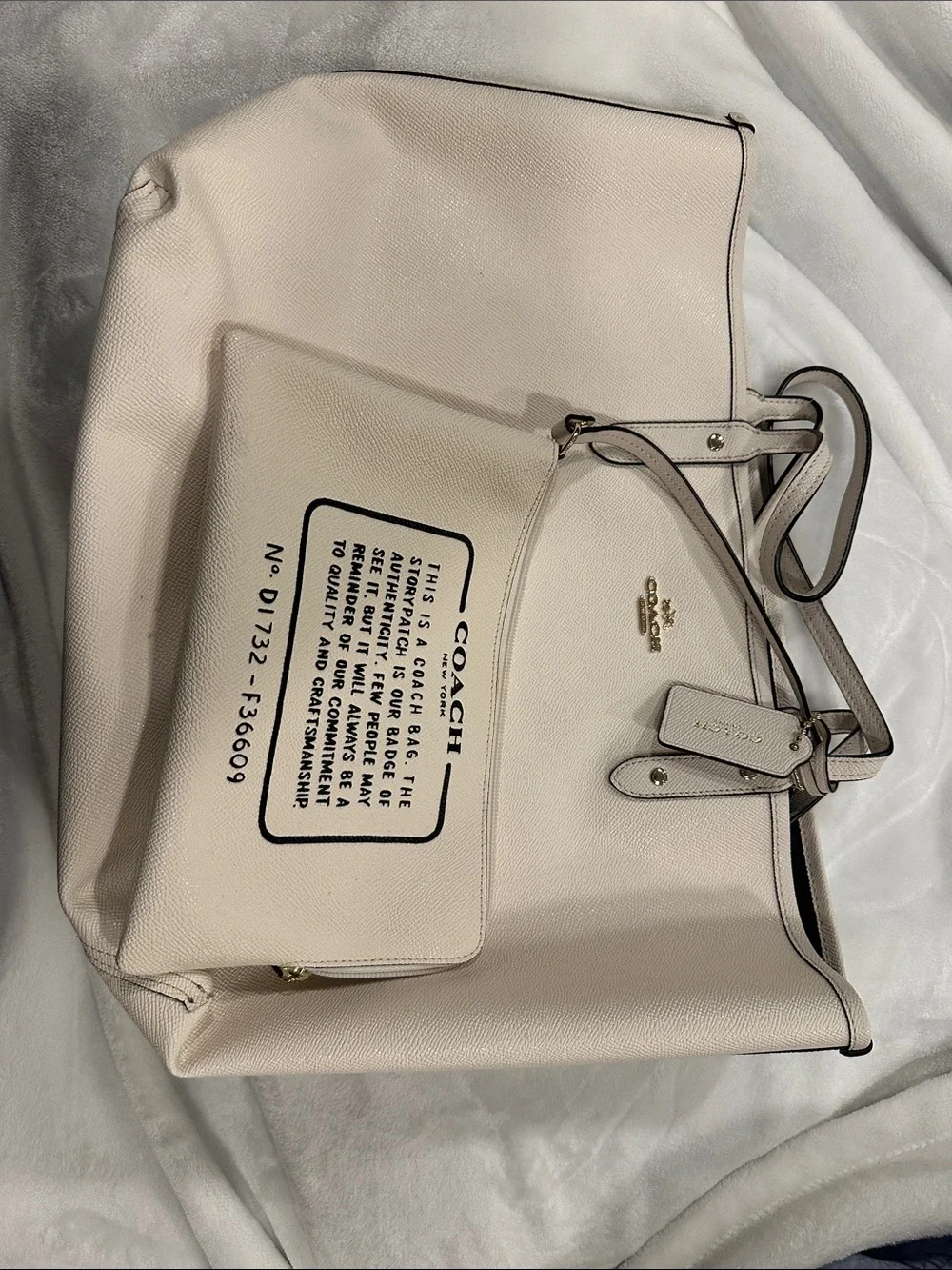 Coach Pebbled Leather Tote in Cream